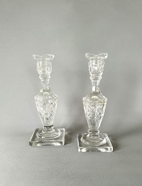 A Lovely Pair of Georgian Revival Cut Glass Candle Sticks