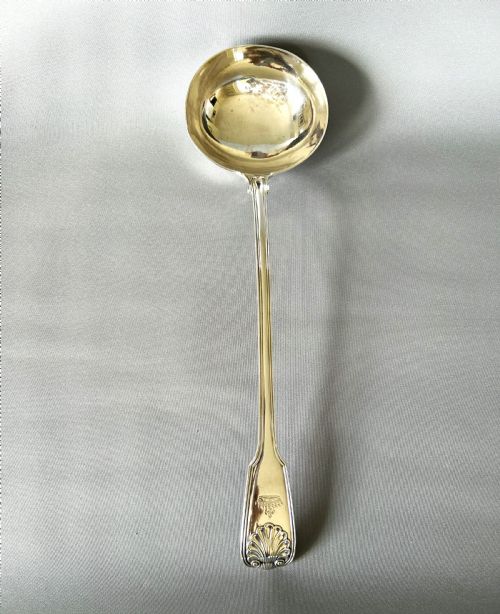 fig 1. A magnificent silver Fiddle, Thread & Shell soup ladle