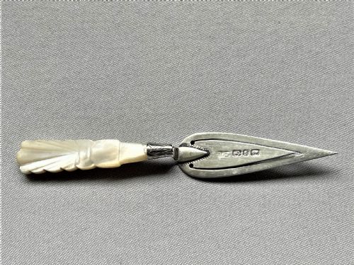 A Lovely Victorian Silver & Mother-of-pearl Trowel Bookmark