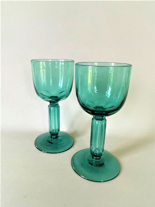 A Stunning Pair of Aqua Green Victorian Wine Glasses