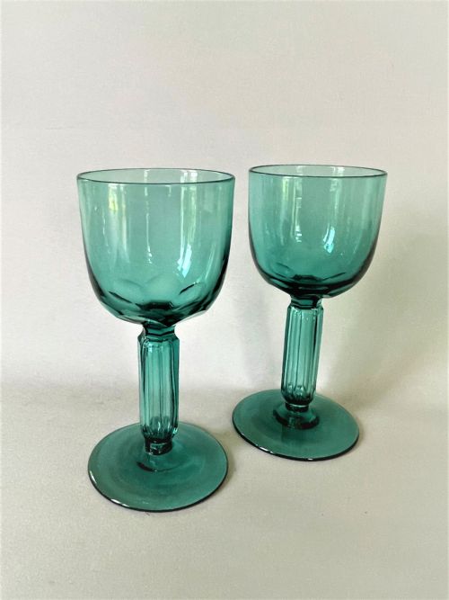 fig 1. A stunning pair of aqua green Victorian wine glasses