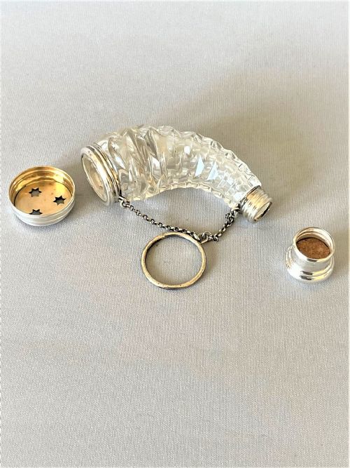 fig 1. A fabulous Victorian silver & glass cornucopia scent bottle