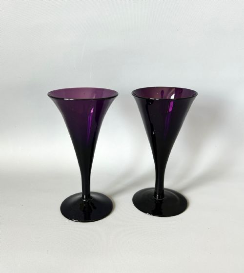 A Pair of Georgian Amethyst Glass Wine Flutes