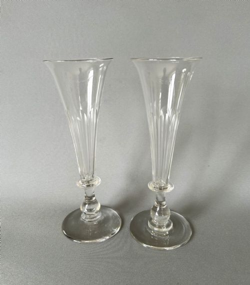 A Pair of Early Victorian Cut Glass Champagne Flutes