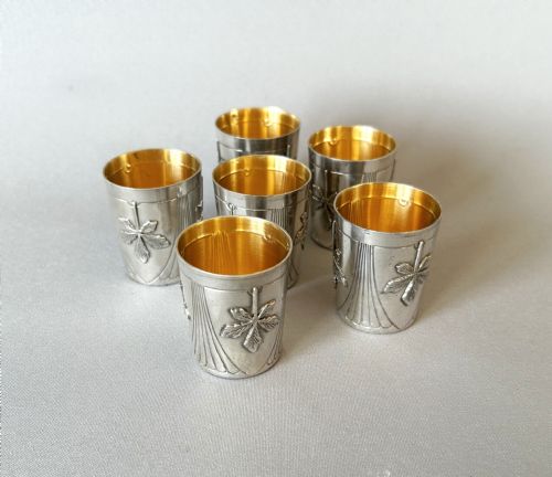 A Wonderful Set of 6 Parisian Silver Gilt Shot Glasses