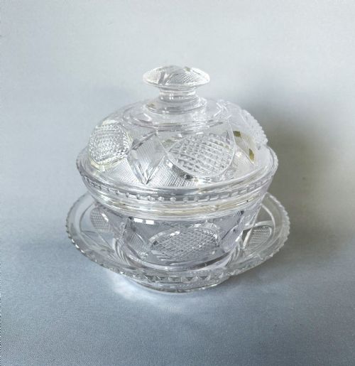 A Fabulous Early Victorian 3 Part Cut Glass Butter Dish