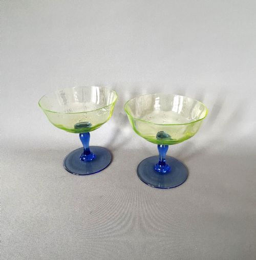 Rare Pair of Edwardian Uranium Champagne Bowls
