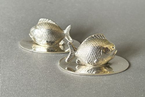 fig 1. Rare pair of Sampson Morden silver fish menu holders