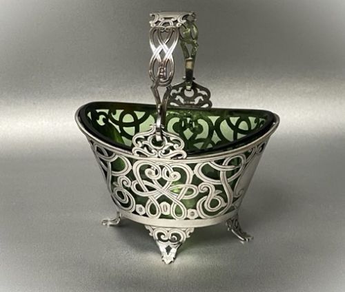 A Gorgeous Edwardian Silver & Glass Swing Handle Basket