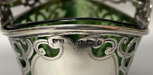 fig 1. A Gorgeous Edwardian Silver & Glass Swing Handle Basket