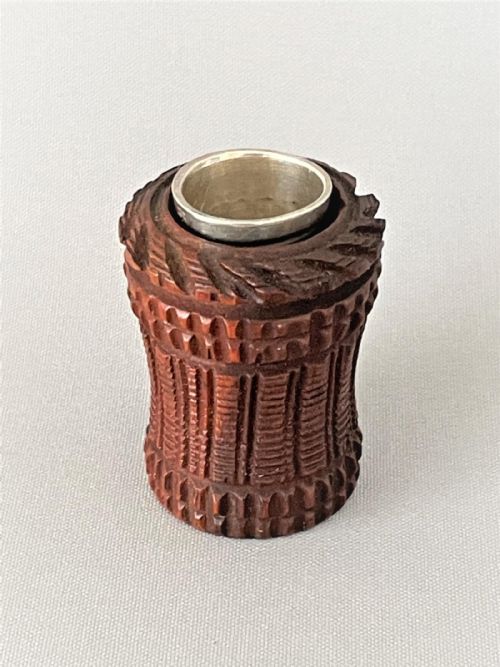 An Edwardian Coquilla Nut Thimble Case & Silver Thimble