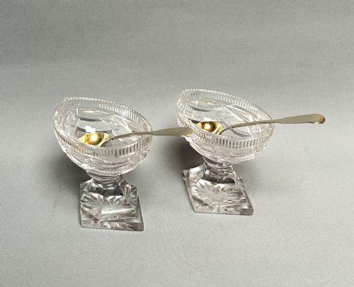 fig 1. Superb pair of Georgian revival salt boats & silver spoons