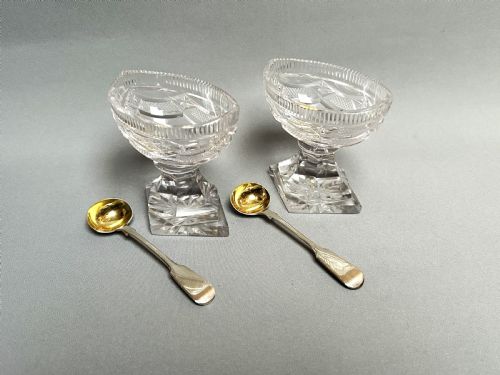 fig 2. Superb pair of Georgian revival salt boats & silver spoons