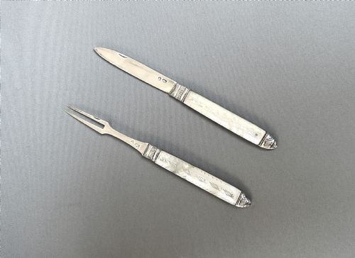 RARE 18TH CENTURY SILVER FRUIT FORK AND FRUIT KNIFE
