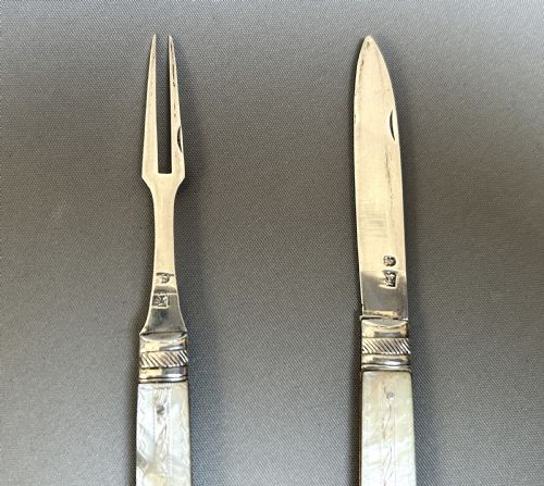 fig 1. Rare 18th Century silver fruit fork and fruit knife