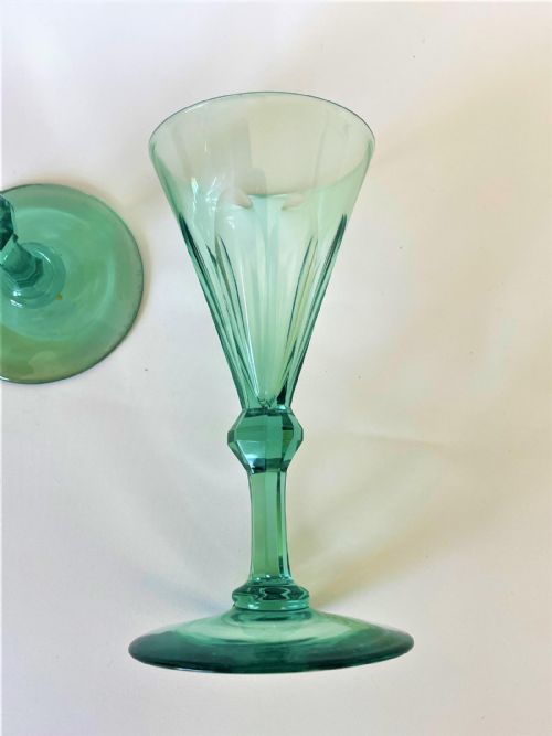 fig 1. A gorgeous pair of pale green early Victorian wine flutes