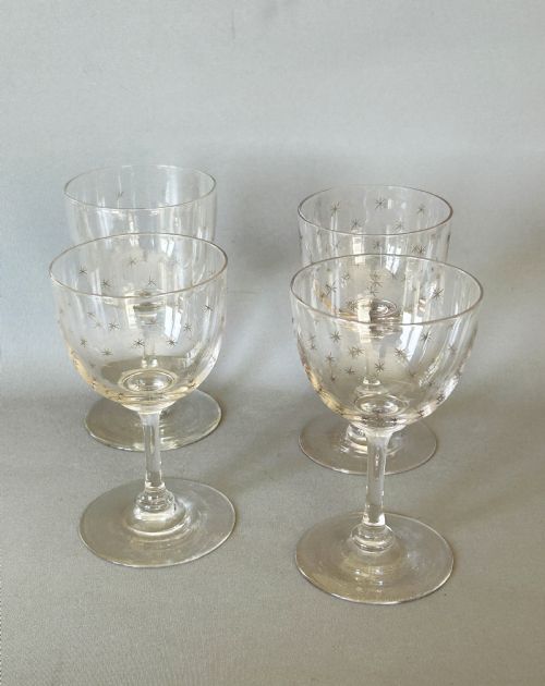 A Charming Set of 4 Victorian Star Etched Dessert Wine Glasses