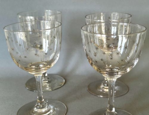 fig 1. A charming set of 4 Victorian star etched dessert wine glasses