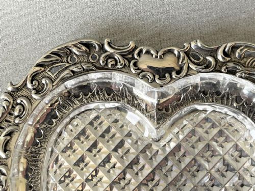 fig 1. A charming Victorian silver & cut glass heart shaped butter dish & knife