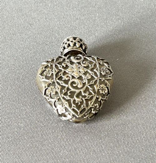 fig 1. Exquisite French Silver & Glass Heart Shaped Scent with Dropper