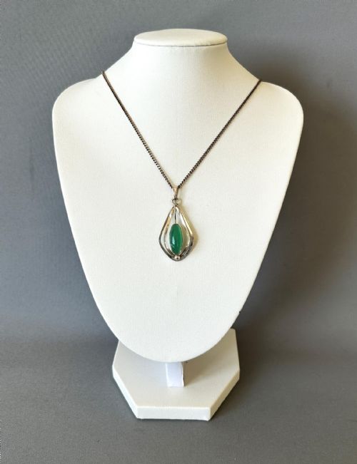 A Theodore Klotz Silver & Chrysoprase Pendant Necklace