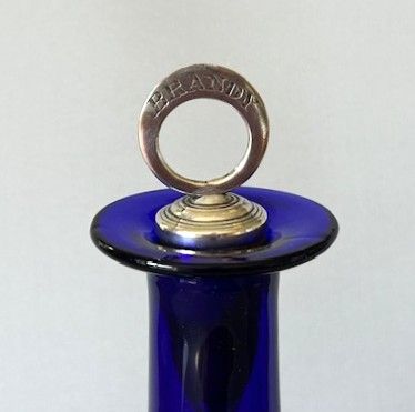 fig 1. An unsual Victorian Bristol blue Ship's decanter for Brandy