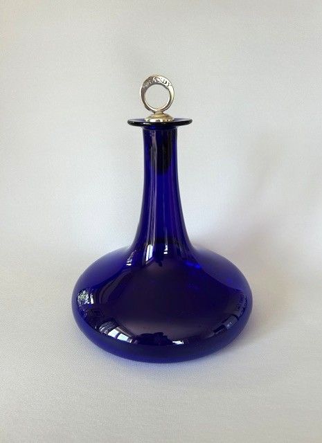 An Unsual Victorian Bristol Blue Ship's Decanter for Brandy