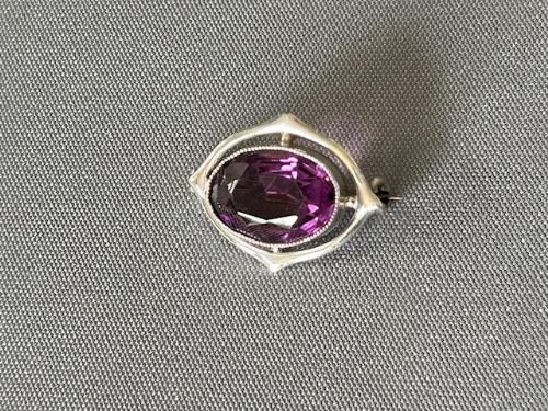 A Charles Horner Edwardian Silver & Amethyst Glass Brooch