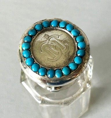 fig 1. Early Victorian silver & turquoise topped scent bottle