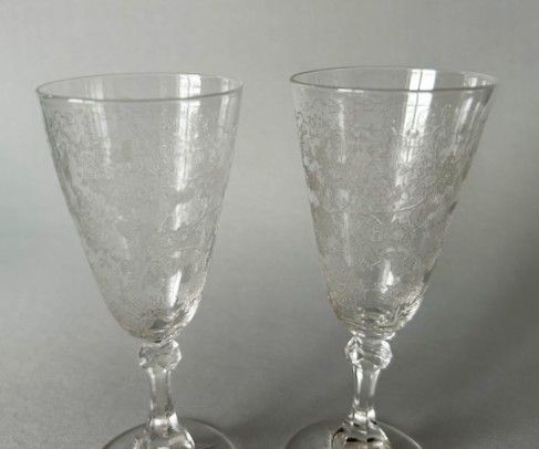 fig 1. A gorgeous pair of Edwardian etched dessert wine flutes