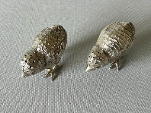 fig 1. An extremely rare pair of Edwardian silver chick pepperettes