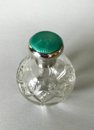 fig 1. An exquisite Art Deco silver & guilloche enamel cologne bottle