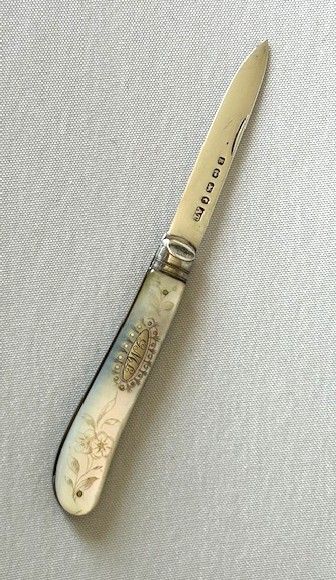 fig 1. A gorgeous Mid Victorian silver & mother-of-pearl fruit knife