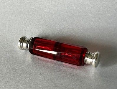A Victorian Silver Mounted Double Ended Ruby Glass Scent Bottle