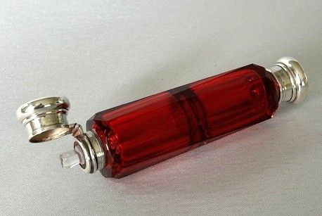 fig 1. A Victorian silver mounted double ended Ruby glass scent bottle