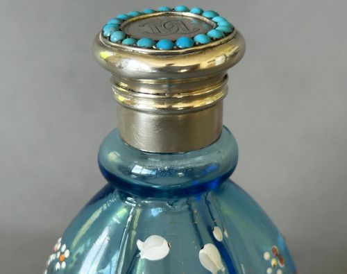 fig 1. A fabulous victorian silver & turquoise mounted scent bottle