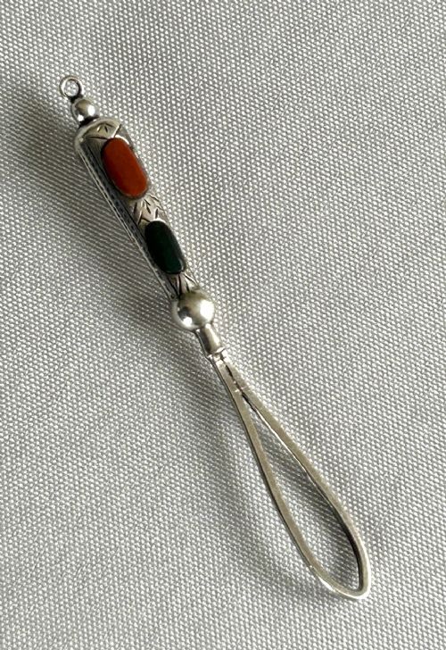 A Rare Victorian Silver & Agate Ribbon Threader