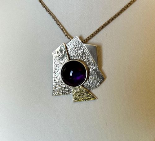 A Modernist Danish Silver & Amethyst Pendant Necklace