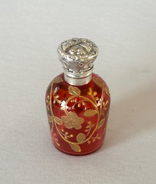 A Gorgeous Victorian Silver & Cranberry Glass Scent Bottle