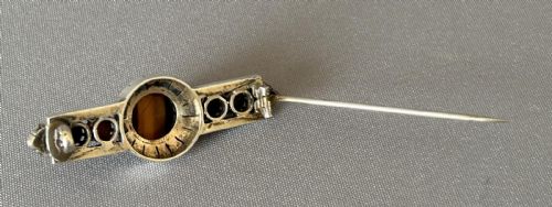 fig 1. Large Edwardian Silver, Tiger's Eye & Seed Pearl Brooch