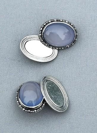 fig 1. An Art Deco Pair of Silver & Chalcedony Cufflinks