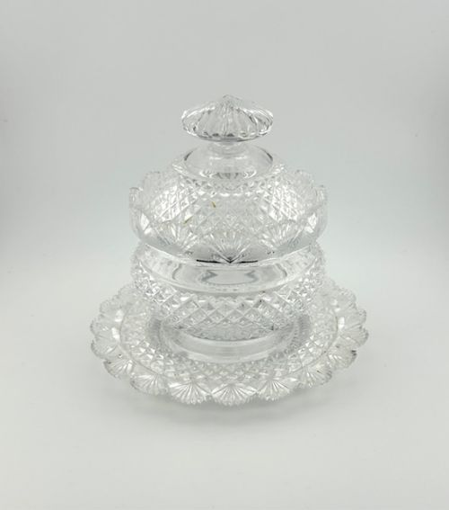 fig 1. A fabulous Georgian three part cut glass butter dish