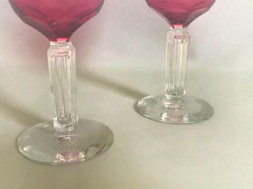 fig 1. A gorgeous pair of Victorian cranberry bowl wine glasses