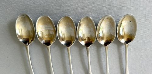 fig 2. Rare set of 6 Irish fancy back demi tasse silver spoons