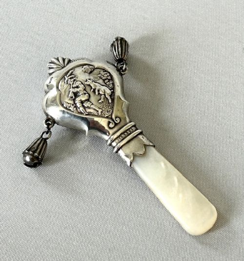 fig 1. A rare Scottish silver & mother-of-pearl rattle