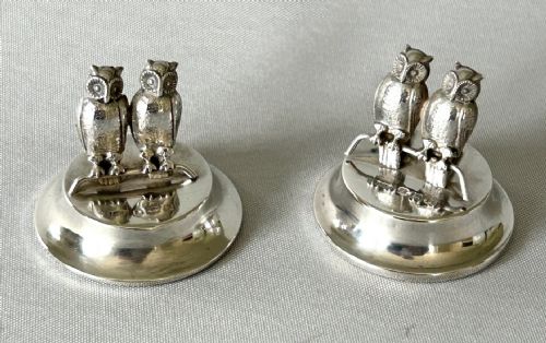 A Fabulous Pair of Edwardian Silver Owl Menu/card Holders