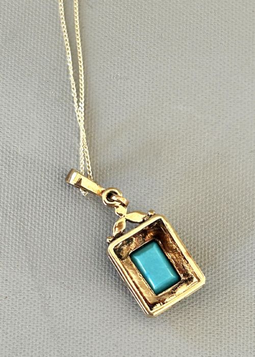 AN EXQUISITE ART DECO 9CT GOLD TURQUOISE PENDANT NECKLACE - ADDITIONAL PHOTO 2