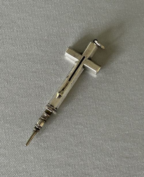 A Sampson Morden Victorian Silver Cross / Pencil Pendant Necklace
