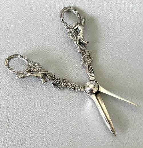 fig 1. A superb vintage pair of cast silver grape shears