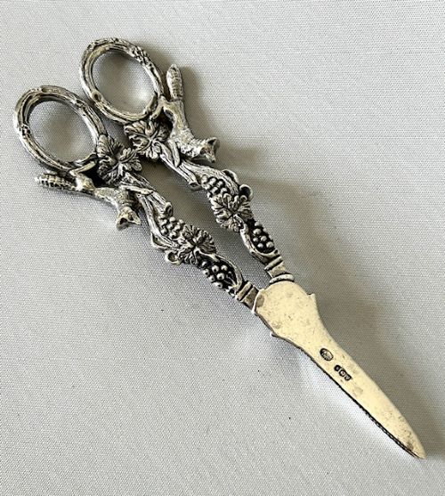 A superb vintage pair of cast silver grape shears View III
